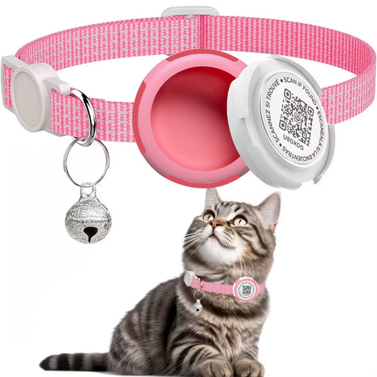  Cat Collar with Airtag Case (GPS Tracker) & QR ID Tag Dual Protection 