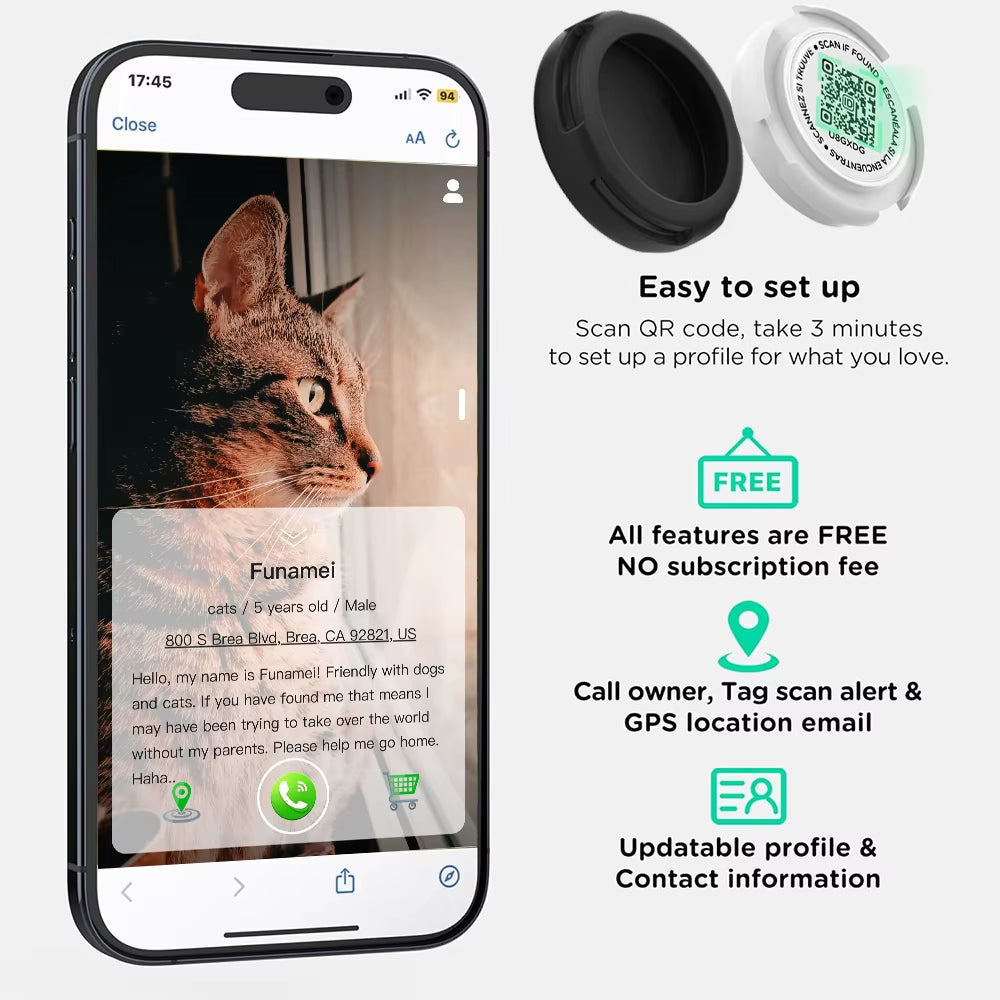  Cat Collar with Airtag Case (GPS Tracker) & QR ID Tag Dual Protection 