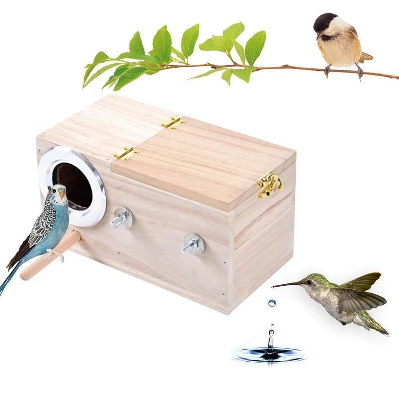 Parrot Wooden Breeding Box Wood Maniac Tiger Skin Peony Parrot Nest Birds Nesting Clean House Bird Supplies 12*12*19.5Cm