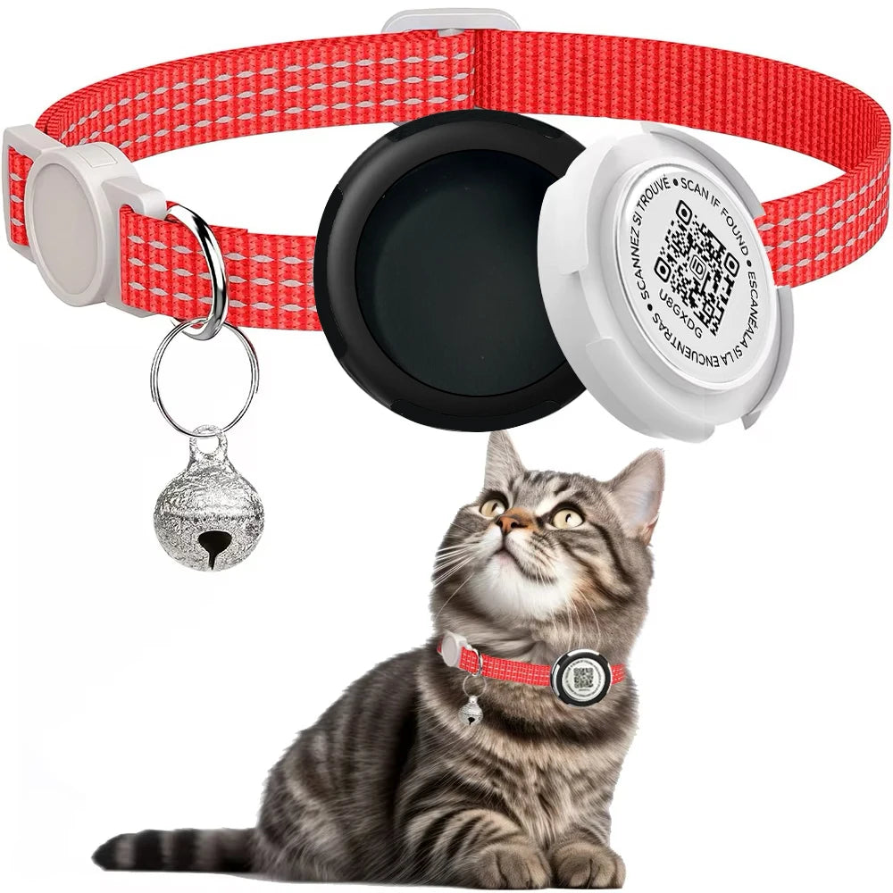  Cat Collar with Airtag Case (GPS Tracker) & QR ID Tag Dual Protection 