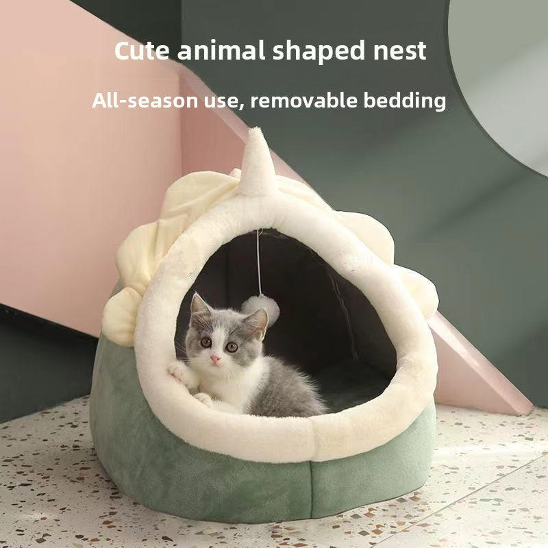 Semi-Enclosed Pet Bed with Blanket Option