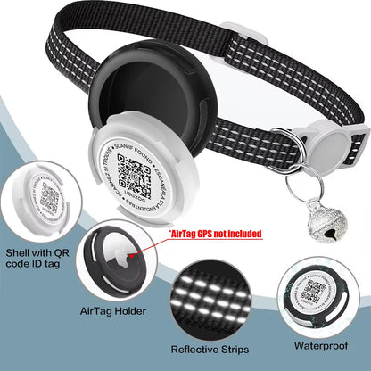  Cat Collar with Airtag Case (GPS Tracker) & QR ID Tag Dual Protection 