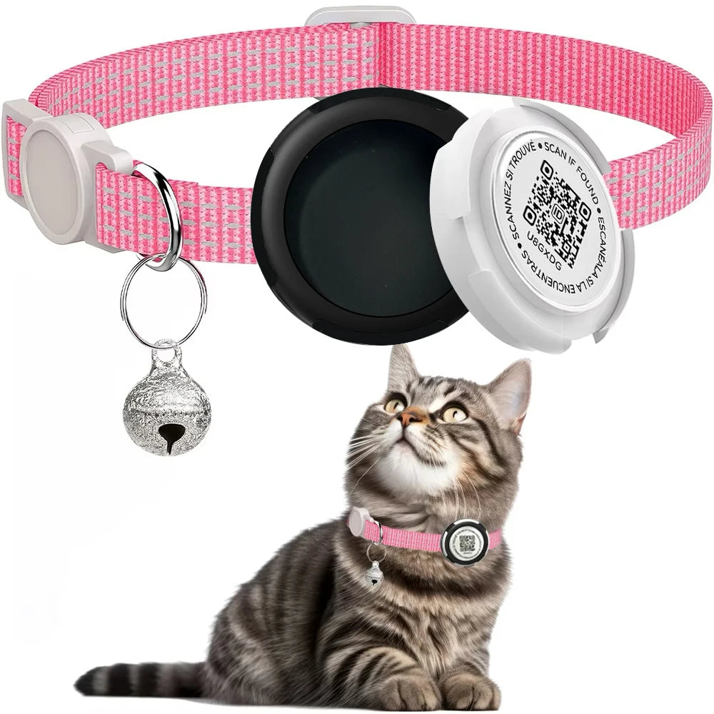  Cat Collar with Airtag Case (GPS Tracker) & QR ID Tag Dual Protection 