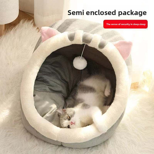 Semi-Enclosed Pet Bed with Blanket Option