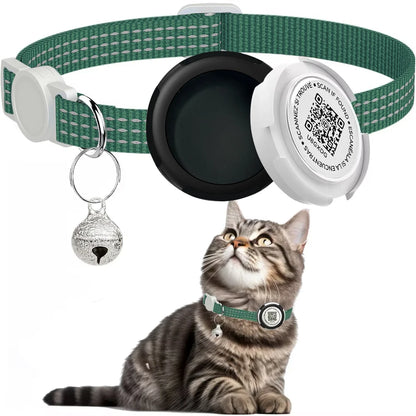 Cat Collar with Airtag Case (GPS Tracker) & QR ID Tag Dual Protection 