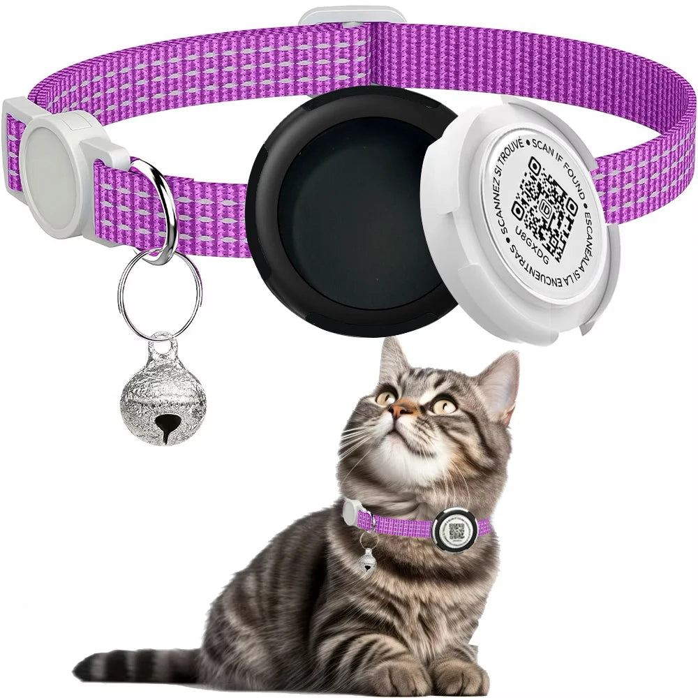  Cat Collar with Airtag Case (GPS Tracker) & QR ID Tag Dual Protection 