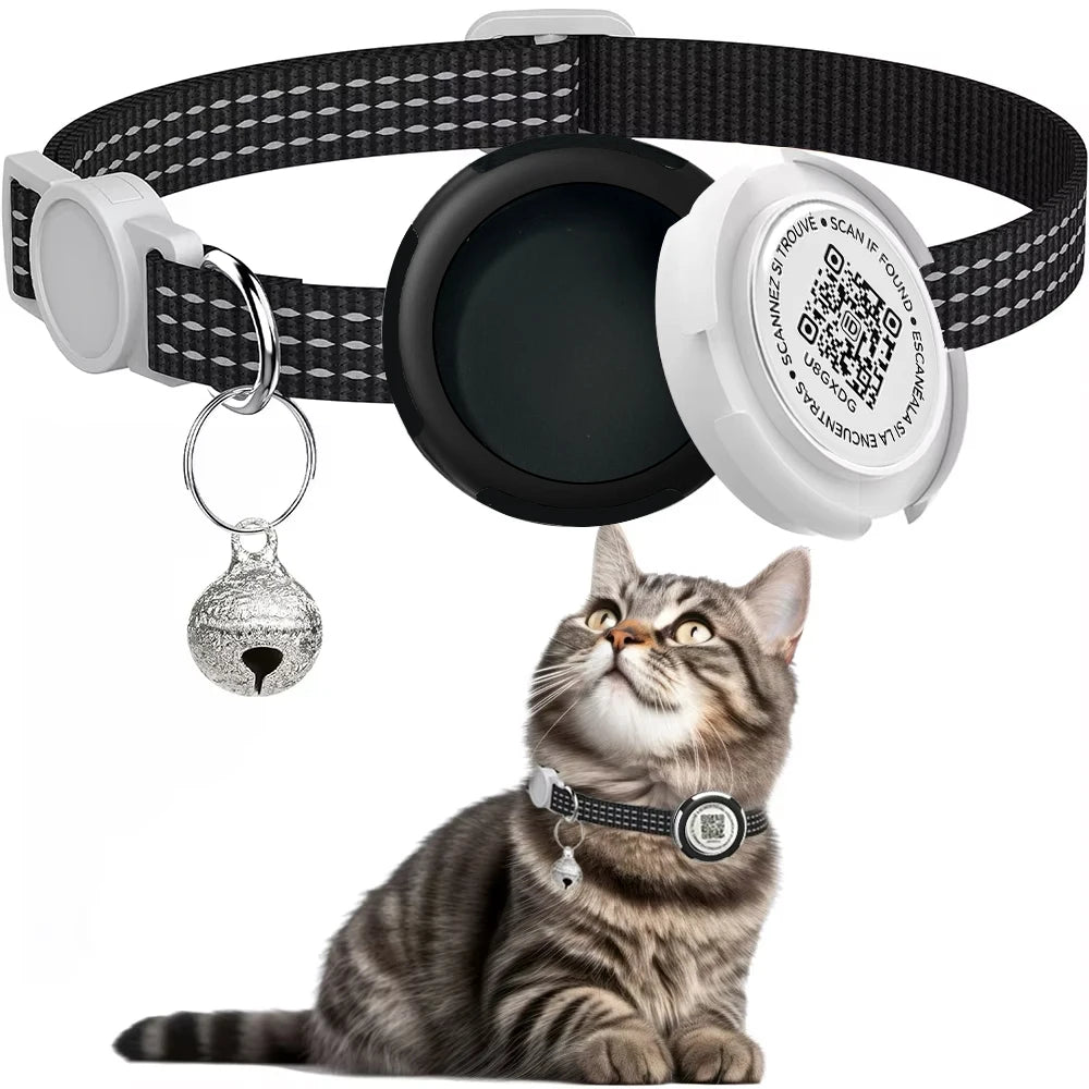  Cat Collar with Airtag Case (GPS Tracker) & QR ID Tag Dual Protection 