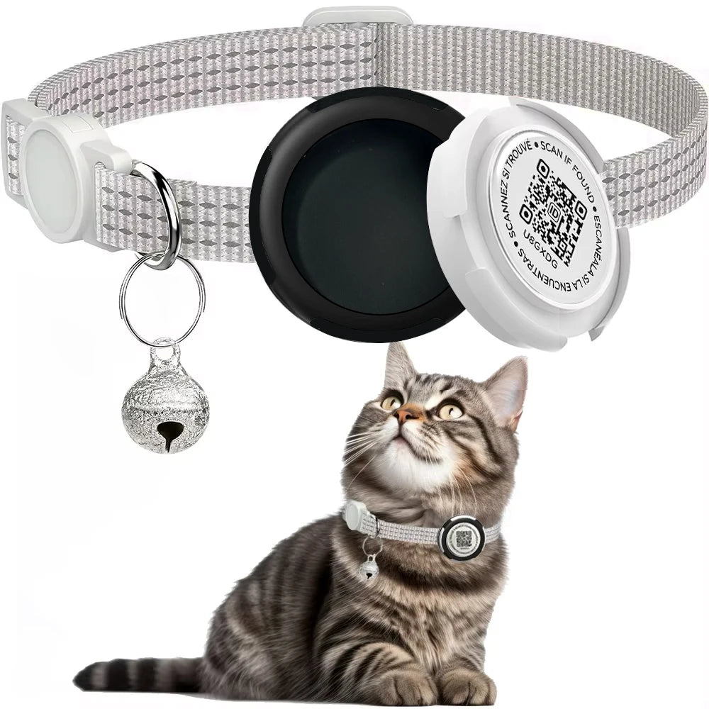  Cat Collar with Airtag Case (GPS Tracker) & QR ID Tag Dual Protection 