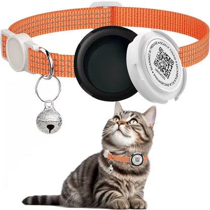  Cat Collar with Airtag Case (GPS Tracker) & QR ID Tag Dual Protection 