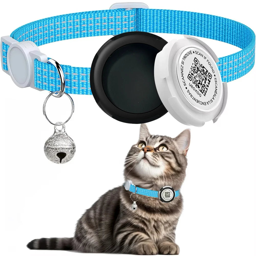  Cat Collar with Airtag Case (GPS Tracker) & QR ID Tag Dual Protection 