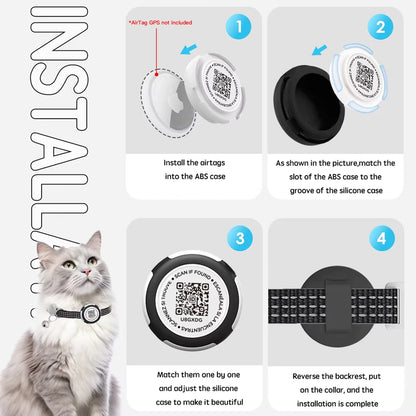  Cat Collar with Airtag Case (GPS Tracker) & QR ID Tag Dual Protection 