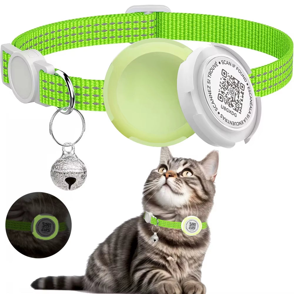 Cat Collar with Airtag Case (GPS Tracker) & QR ID Tag Dual Protection 