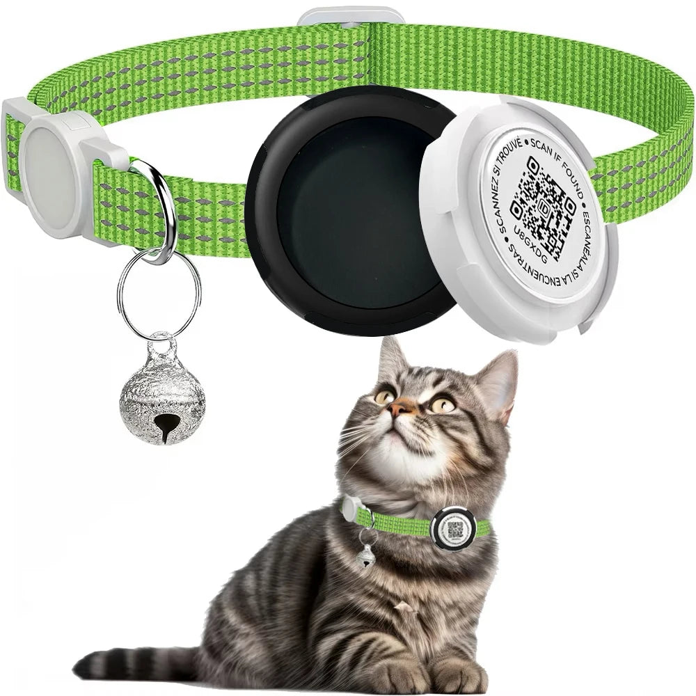 Cat Collar with Airtag Case (GPS Tracker) & QR ID Tag Dual Protection 
