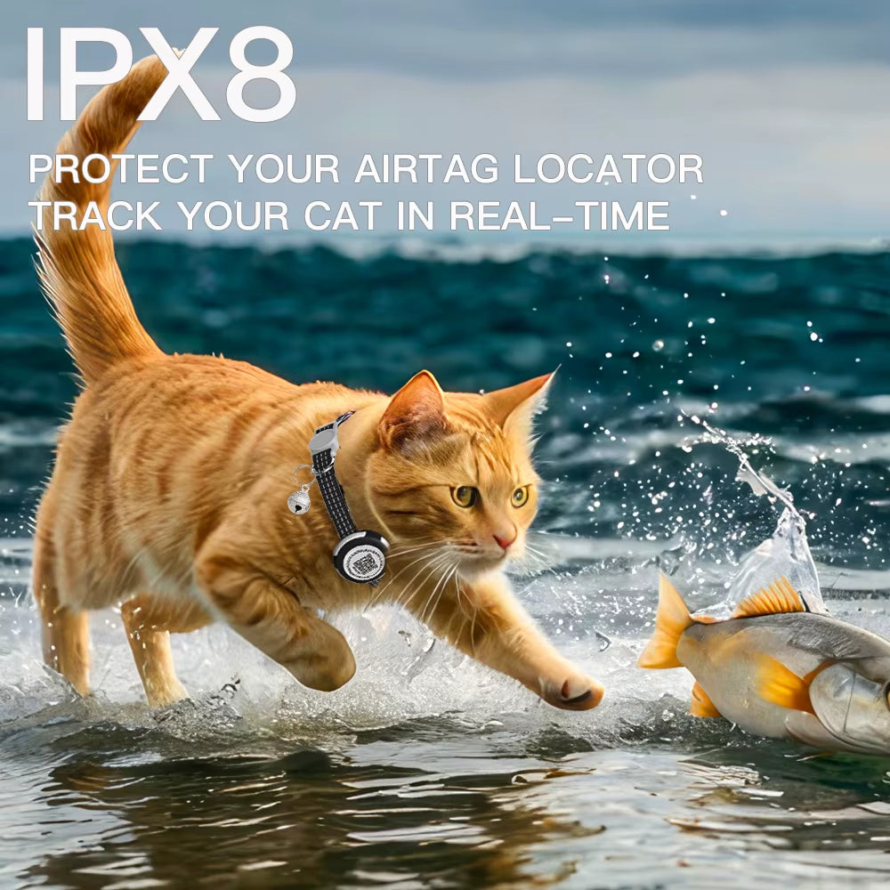  Cat Collar with Airtag Case (GPS Tracker) & QR ID Tag Dual Protection 