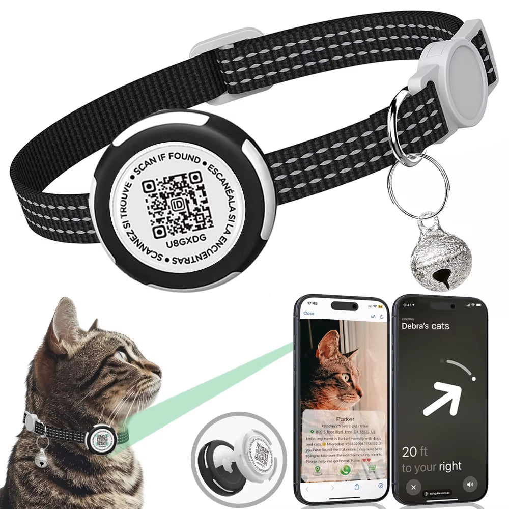 Cat Collar with Airtag Case (GPS Tracker) & QR ID Tag Dual Protection 